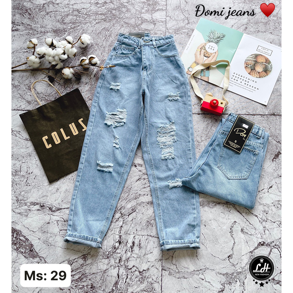 Quần baggy jean nữ rách tua rua lưng cao siêu chất Lê Huy Fashion MS 29