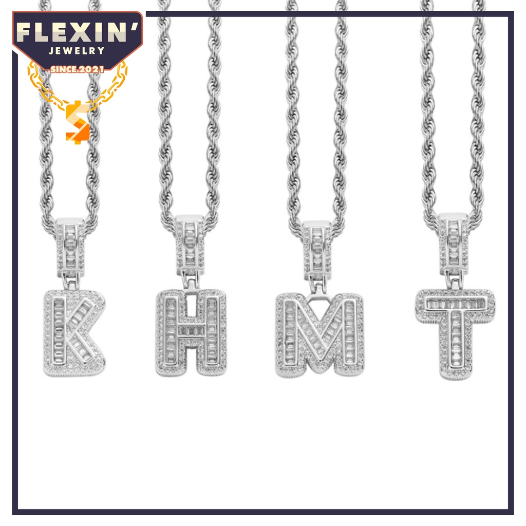 Mặt dây chuyền chữ cái H, T, M, K + Tặng kèm dây chuyền / Cube zirconium Letter chain H, T, M, K