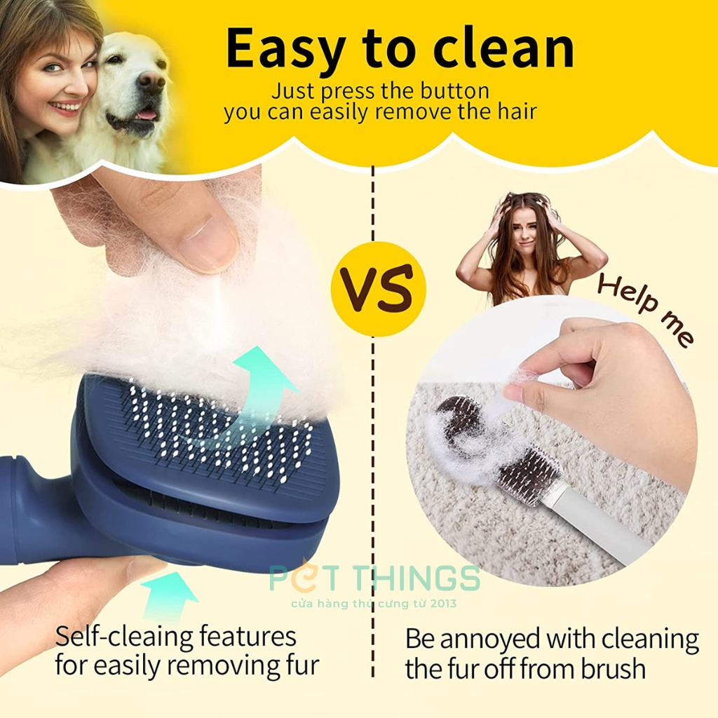 Lược chải lông cho chó mèo T10 vuông có nút bấm Pakeway
