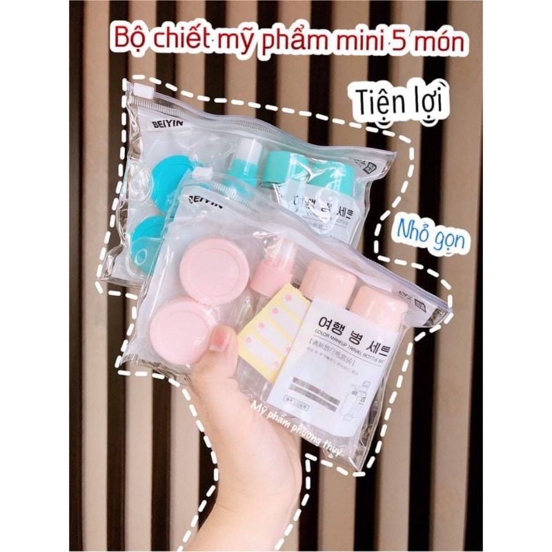 Bộ chiết Mỹ Phẩm du lịch 5 món BEIYIN - Bộ 5 chai lọ chiết kem mỹ phẩm đa năng nhỏ gọn kèm túi zip tiện dụng khi mang đi