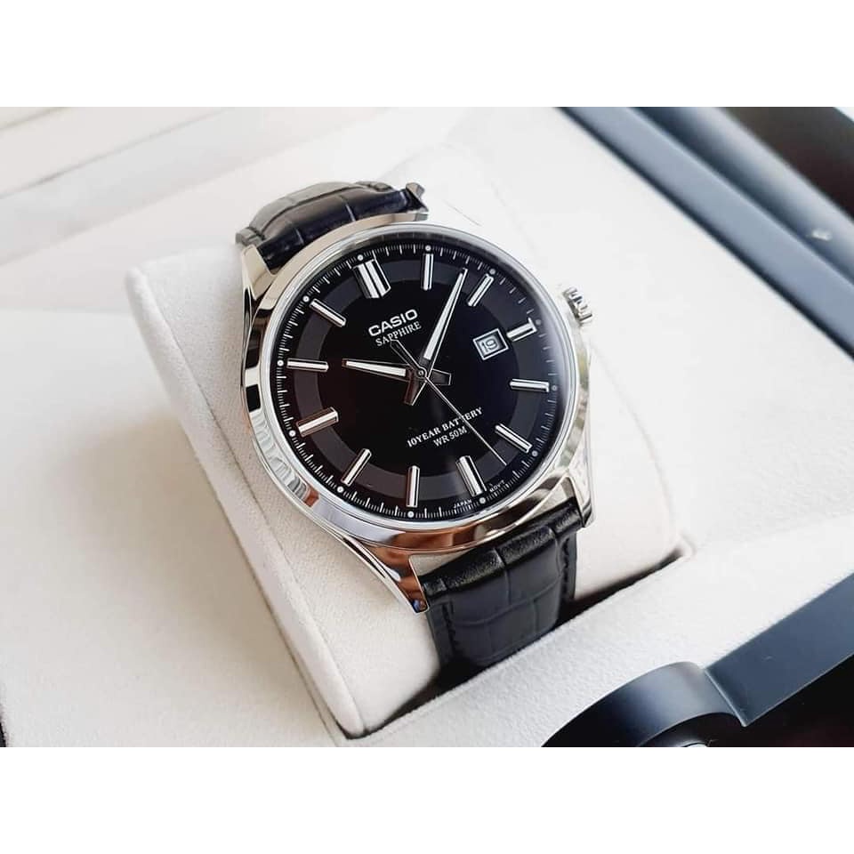 Đồng Hồ Nam Dây Da Casio Standard MTS-100L-1AVDF Chính Hãng - MTS-100L-1A Pin 10 năm - Kính Sapphire