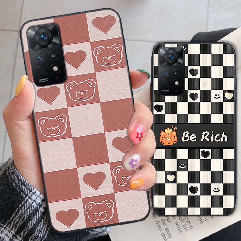 Ốp Xiaomi Redmi Note 11 4G / Note 11S / Note 11 Pro 5G gấu Bear rick caro vuông thời trang siêu đẹp