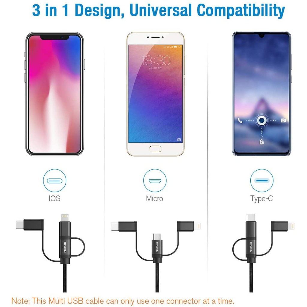 SAMSUNG HUAWEI Dây Cáp Sạc Nhanh 3 Trong 1 Đa Năng Cho Micro Usb / Type C / Iphone / Iphone / Most Smart Devicest Smart Devices Like Xiaomi Oppo Vivo