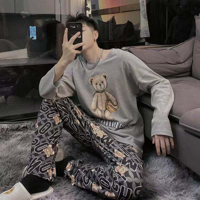 Set đồ ngủ tay dài dáng rộng phong cách Hàn Quốc dễ thương thời trang mùa thu cho nam nữ
