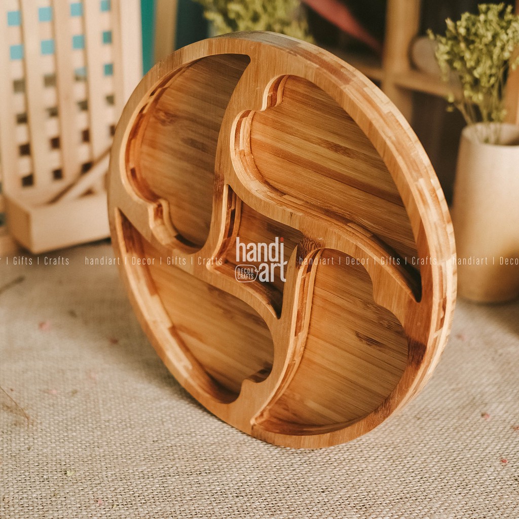 Khay gỗ tre tròn đựng bánh - Khay gỗ tre tròn nhiều ngăn - bamboo wooden tray