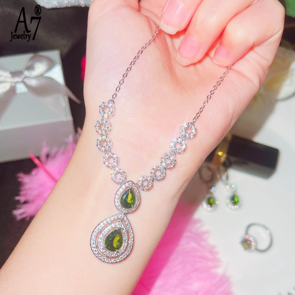 Bộ Trang Sức Đính Đá Màu Xanh Lá Sang Trọng A7