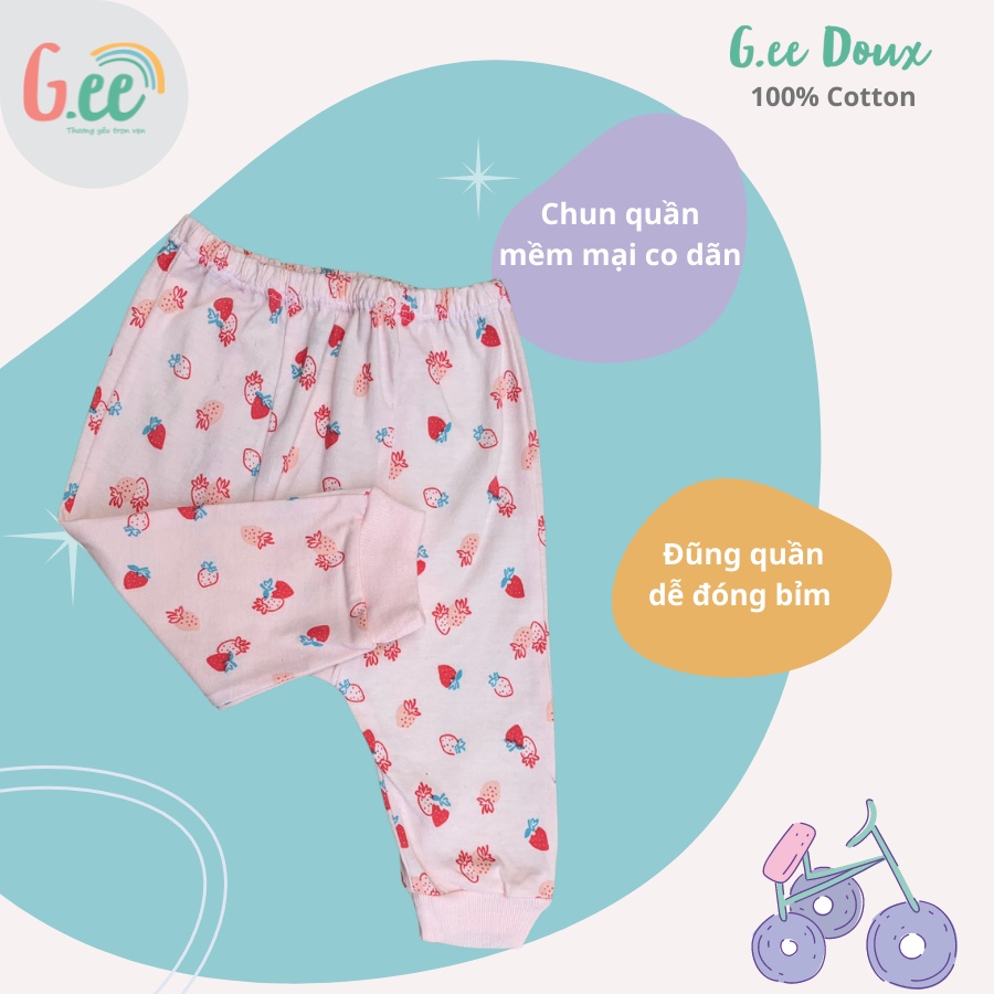 Bộ cotton sơ sinh dài tay Gee cài thẳng cho bé gái, mềm mịn, thấm hút