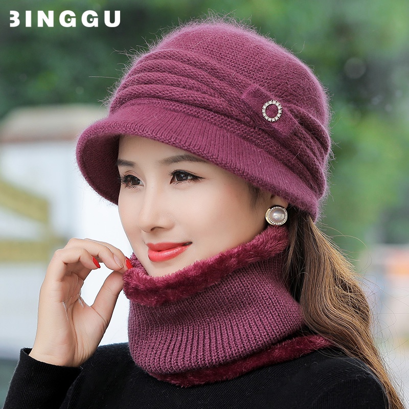 Mũ Len Dệt Kim Giữ Ấm Mùa Thu Đông Phong Cách Mới Cho Phụ Nữ Trung Niên