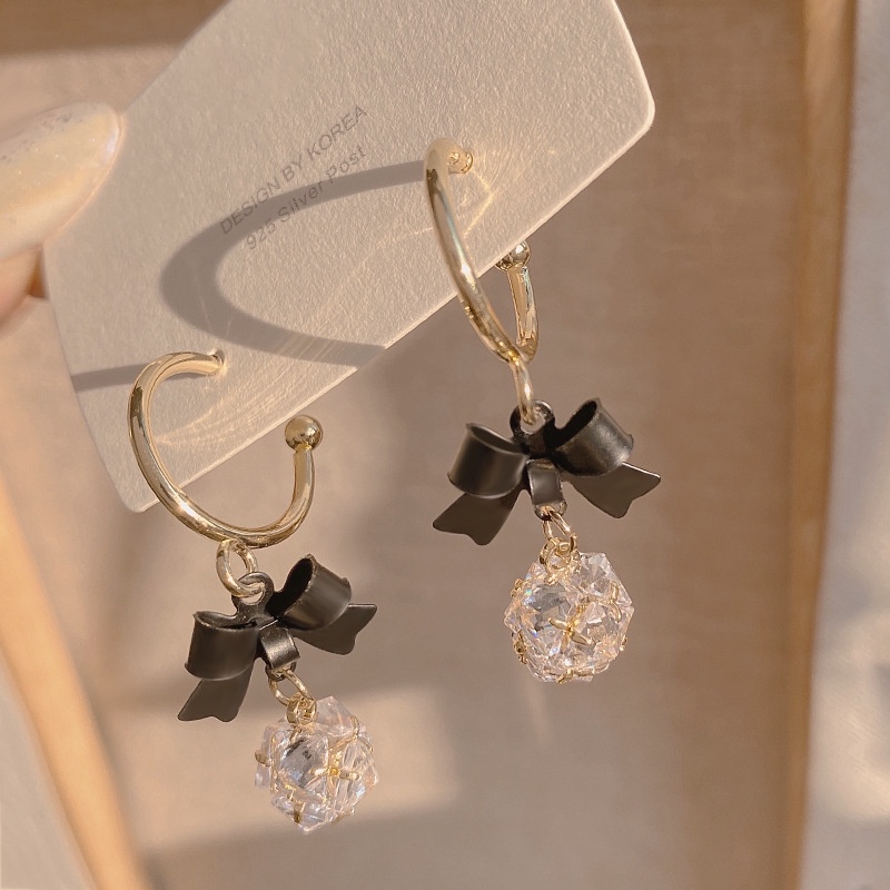 Bông Tai Hình Nơ Đính Đá Đen Phong Cách Pháp Cổ Điển Thời Trang Cao Cấp Cho Nữ