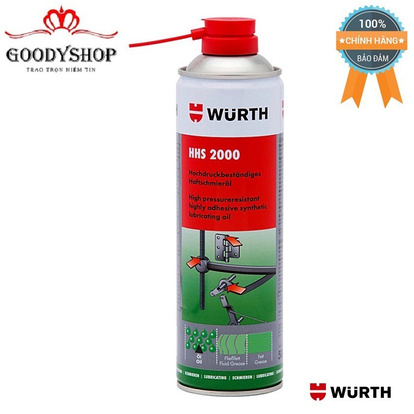 Mỡ Bò Nước Bôi Trơn Chịu Nhiệt Wurth HHS 2000 (500ml) 0893106. bôi trơn, chịu được rung động, chịu nhiệt GOODYSHOP