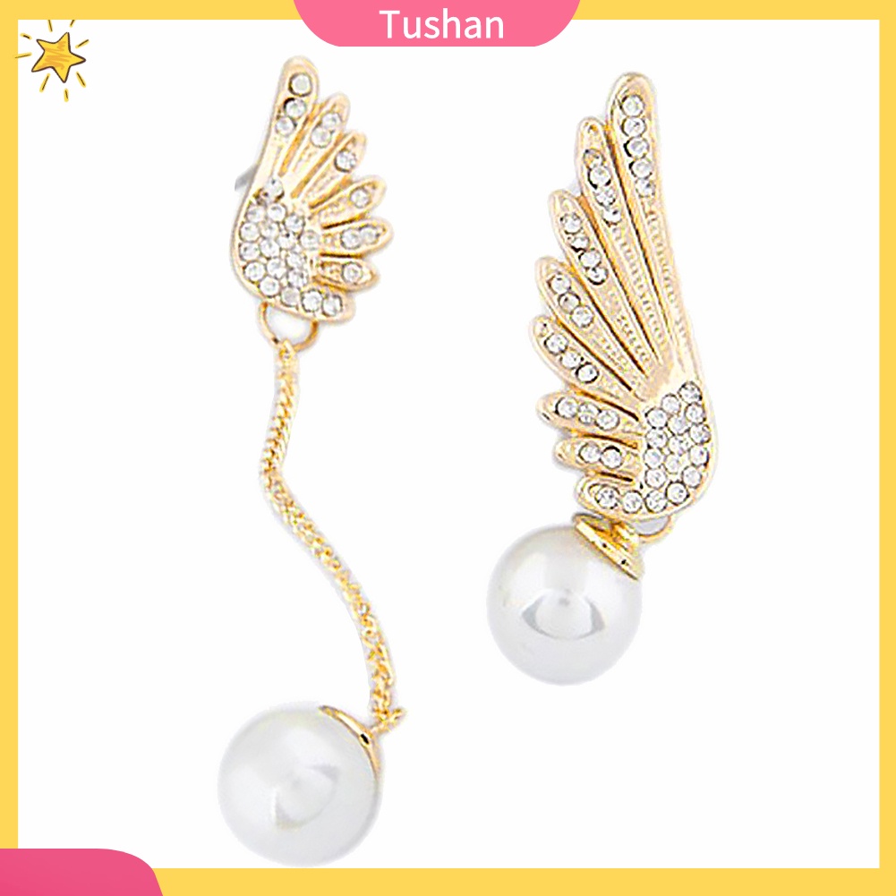 Bông tai cánh thiên thần đính đá và ngọc trai giả sang trọng