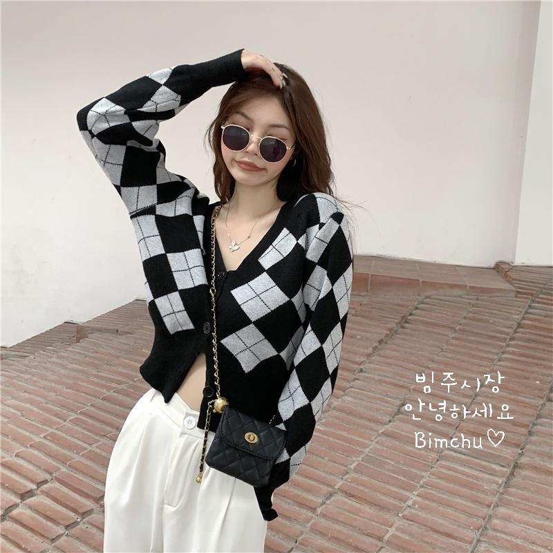 Áo Khoác Len Cardigan Cổ Chữ V Hoạ Tiết Kim Cương Hàng Loại Đẹp - S68 | BigBuy360 - bigbuy360.vn