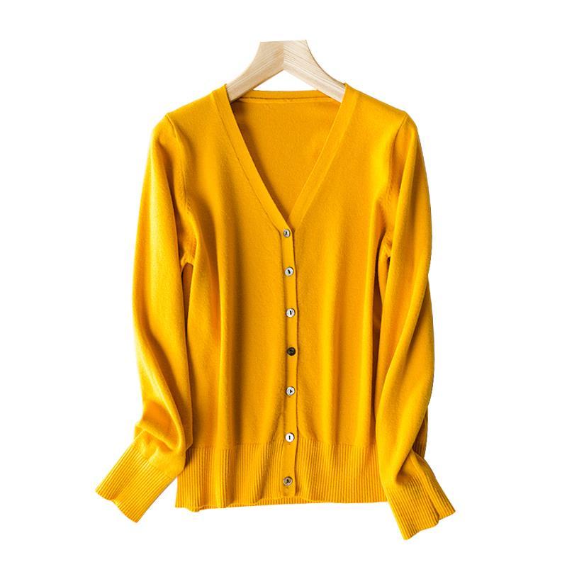 Áo thun len áo khoác cardigan tay dài nữ cổ tim hàn quốc 7 cúc