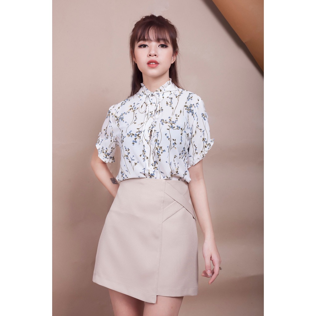 Áo kiểu nữ hoa nhí Vintage - Áo sơ mi nữ bèo tay thiết kế nơ cổ tinh tế