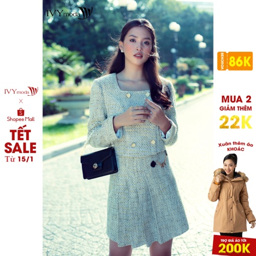 [NHẬP WABRTL5 GIẢM 10% TỐI ĐA 50K ĐH 250K ]Áo khoác nữ Tweed họa tiết kẻ IVY moda MS 67C5763