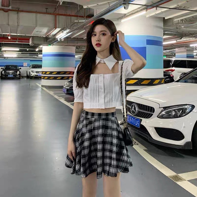 Áo Croptop Cổ Cutout Phối Chun Nhún (ẢNH THẬT+VIDEO)
