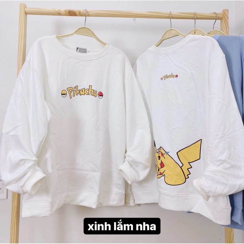 Áo sweater pikachu trắng vải nỉ lót bông MAYLANSTORE