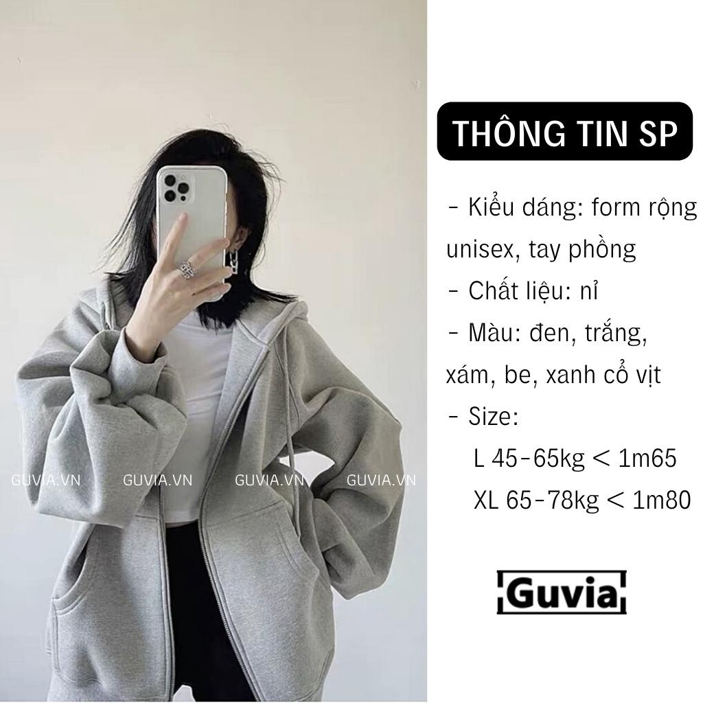 Áo Khoác Nỉ TRƠN TAY PHỒNG Dây Kéo Zip Nam Nữ Ulzzang Unisex Form Rộng Đẹp GUVIA