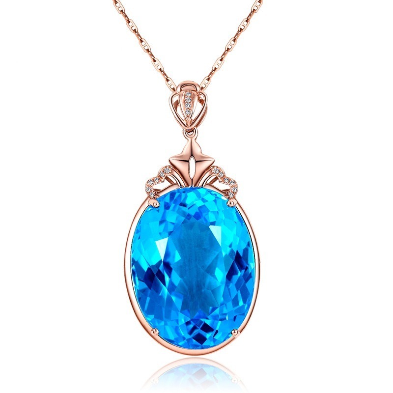 vòng cổ Mạ Vàng Hồng 18k Đính Đá Topaz Xanh Navy