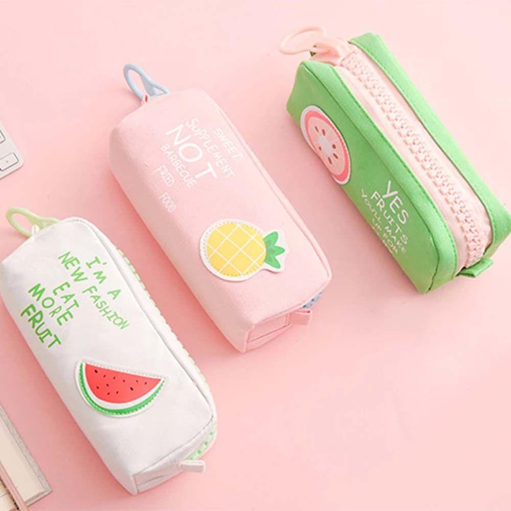 ELEGANT Bóp Viết Vải Canvas In Hình Trái Cây Hoạt Hình Dễ Thương