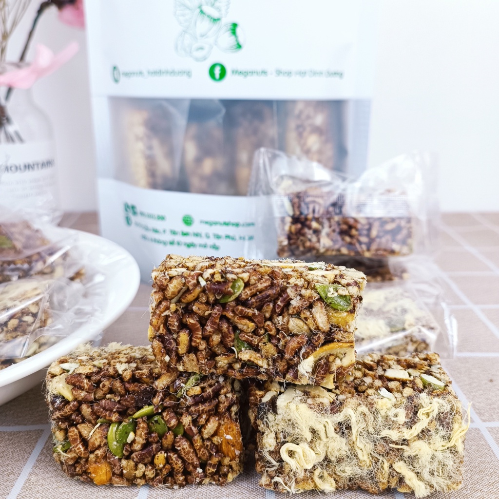 500g Thanh Gạo Lứt Ngũ Cốc Chà Bông và Rong Biển Meganuts Không Đường, hỗ trợ giảm cân ăn vặt Healthy