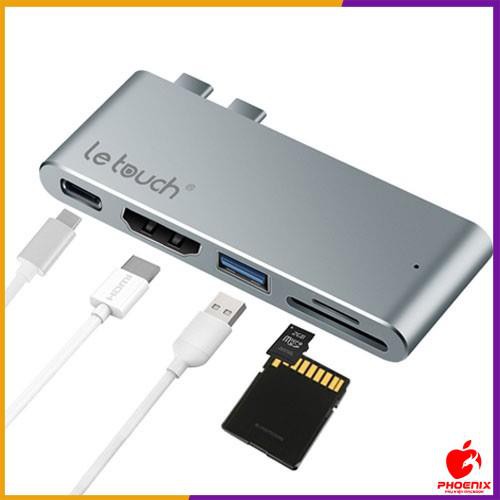 Cáp chính hãng USB-C HUB PRO HDMI 4K Letouch dual xám