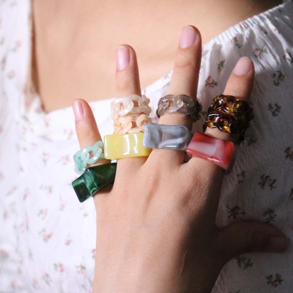 Nhẫn Acrylic Họa Tiết Hình Học Màu Sắc Ngọt Ngào Thanh Lịch|Nhẫn Đeo Tay Thời Trang Cá Tính