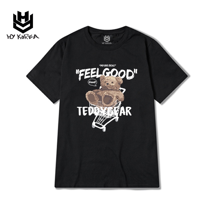 Áo Thun Tay Lỡ HY Korea Form Rộng Nam Nữ Vải Cotton 100 In Hình TeddyBear 345