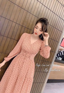 ĐẦM HỒNG HOA NHÍ ĐAN DÂY EO