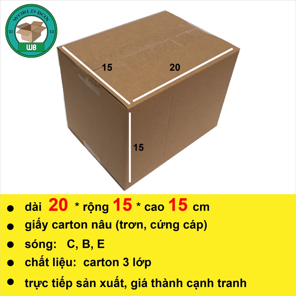 Thùng carton gói hàng 20x15x15 bộ 100 cứng cáp