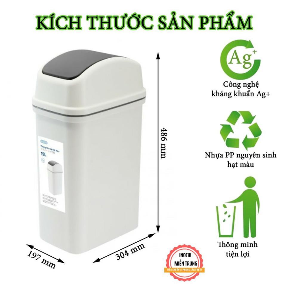 Thùng rác nhựa nắp lật Inochi 15L thiết kế hiện đại  (VUI LÒNG IB SHOP ĐỂ CHỌN MÀU HIỆN CÓ)