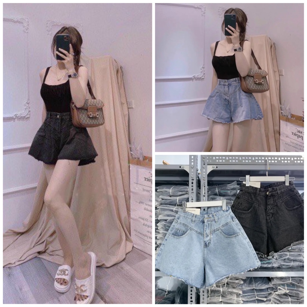 Quần Đùi Bò Nữ Ống Loe - Quần Short Jeans Nữ Lưng Cao Phong Cách Hàn Quốc Cực Xinh | BigBuy360 - bigbuy360.vn