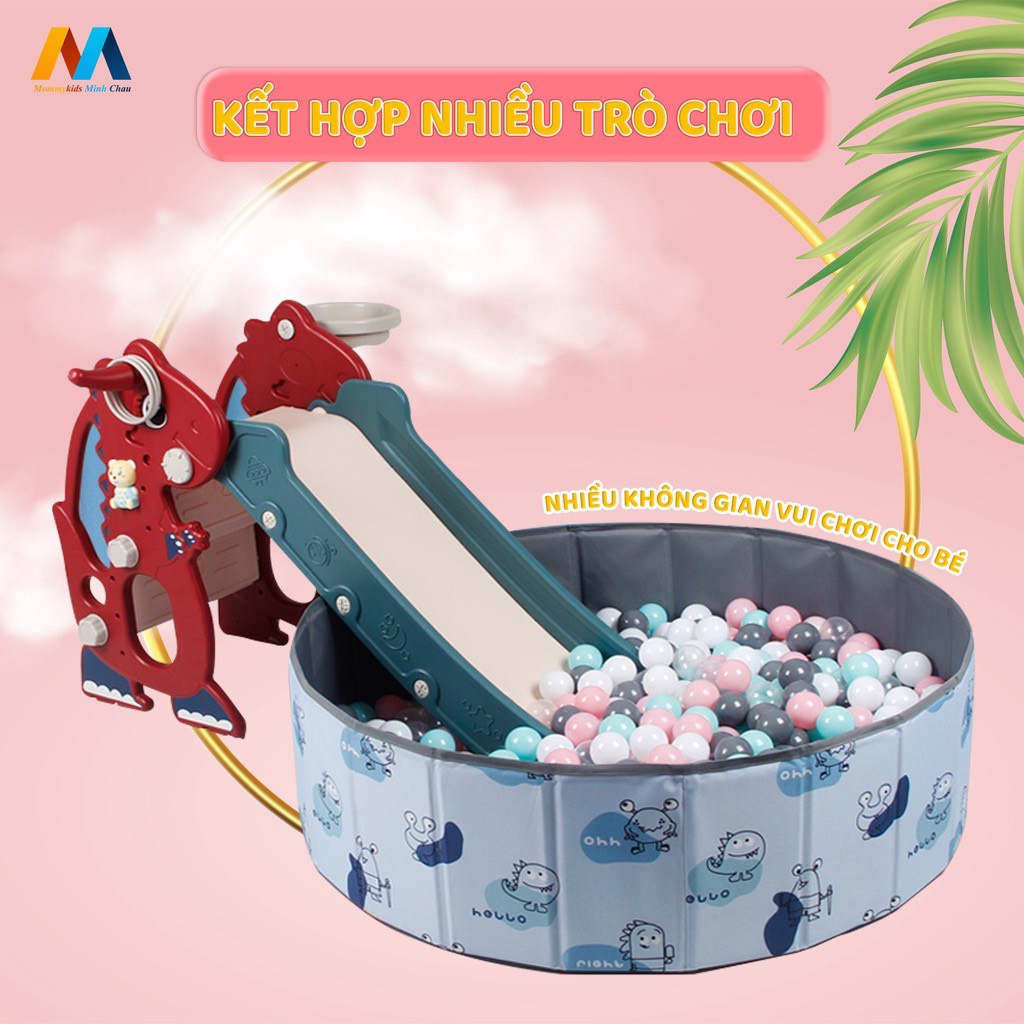 [HỎA TỐC HCM] Cầu trượt cho bé khủng long Mommykids TẶNG KÈM bộ bóng rổ và gấu phát nhạc cho bé yêu