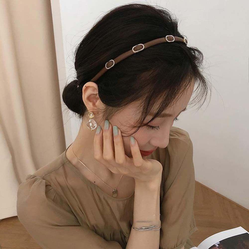 Băng Đô Cài Tóc Bằng Da PU Màu Ngà Phong Cách Retro Thanh Lịch Cho Nữ