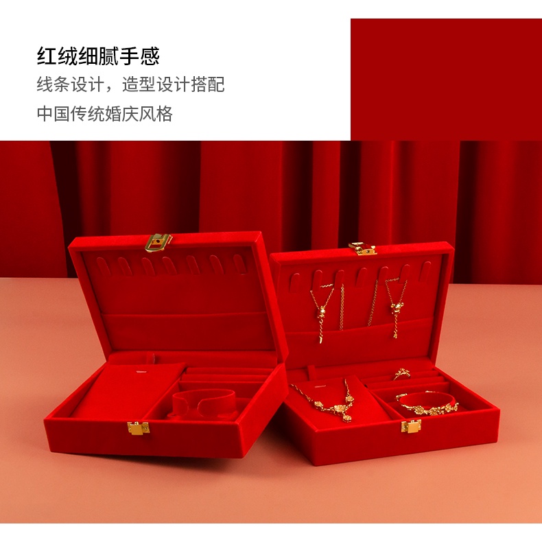 Sản Phẩm Có Sẵn _ Hộp Đựng Trang Sức Bằng Nhung Đỏ Đính Hôn Ba Hộp Nhẫn Vàng Đồng Làm Quà Tặng Đám Cưới