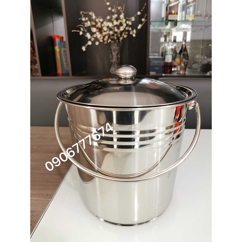 XÔ INOX CÓ NẮP ĐỰNG NƯỚC LÈO/ ĐỰNG ĐÁ