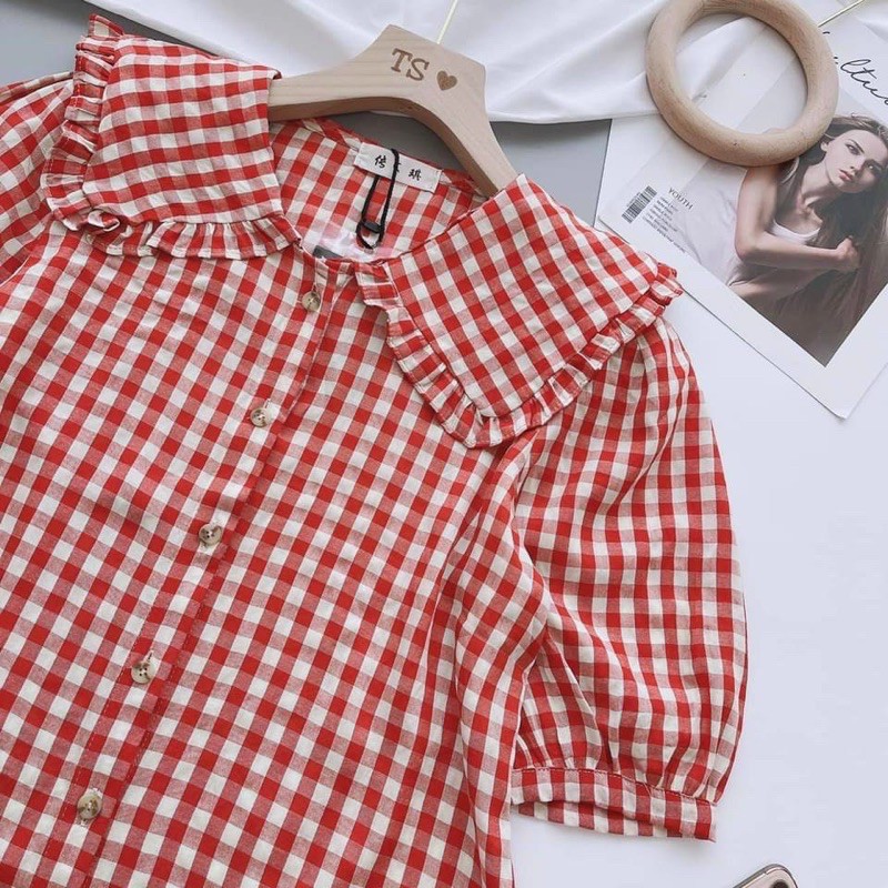 Áo kẻ caro đỏ dành cho nữ | BigBuy360 - bigbuy360.vn