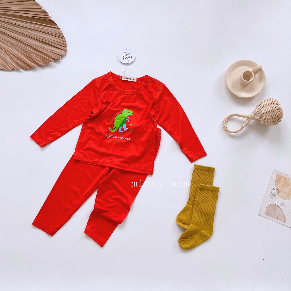 [Bé 7-32kg] Bộ Dài tay nút cài vai Minky Mom Thun Lạnh mềm mịn mát in hình cho bé trai, bé gái từ 7-32kg [ HÀNG CHUẨN ]