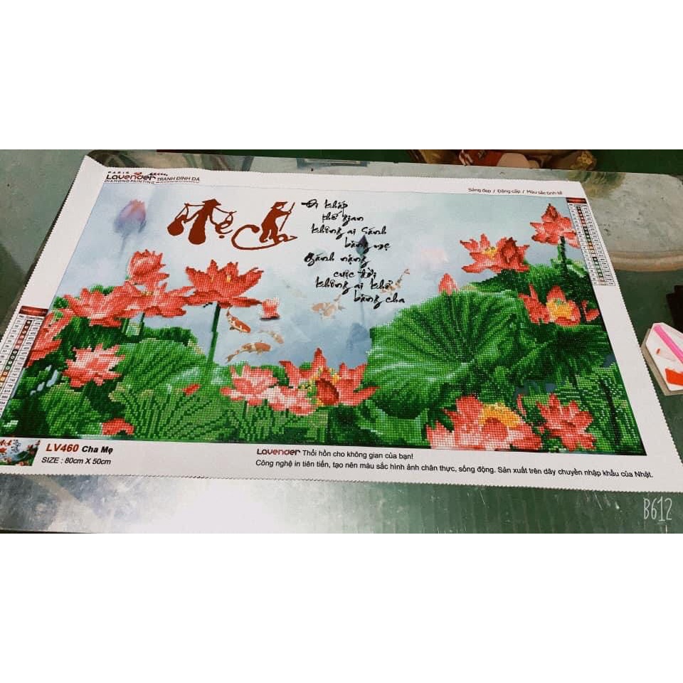 Tranh đính đá Cha Mẹ LV460- Kích thước :80x50cm (tranh chưa đính đá)