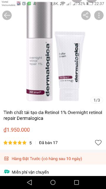 Kem Retinol 1% hoặc 0,5% tái tạo da,giảm mụn Dermalogica