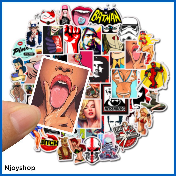 BỘ 50 MIẾNG STICKER PVC GRAFFITI SEXY GỢI CẢM  DÁN TƯỜNG DÁN LAPTOP MACBOOK DÁN ĐIỆN THOẠI