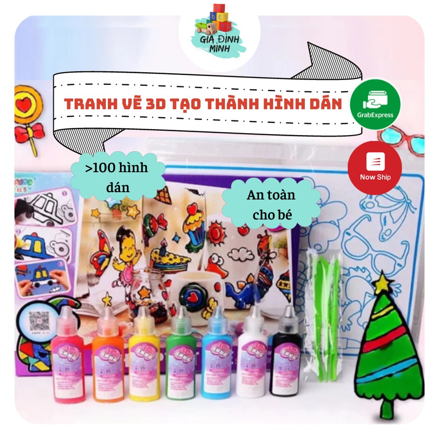Tranh vẽ 3D tạo hình dán, trên 100 hình cho bé tô màu thỏa thích, gỡ ra dán bất kỳ đâu - Gia Đình Mình
