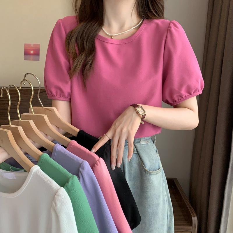 Áo Kiểu Cổ Tròn Tay Phồng Dáng Rộng Thời Trang Mùa Hè Cho Nữ