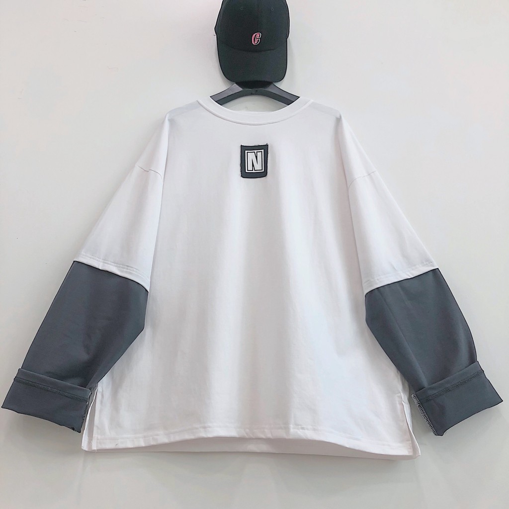 Áo thun tay dài form rộng phối tay NEE ulzzang (ẢNH THẬT)