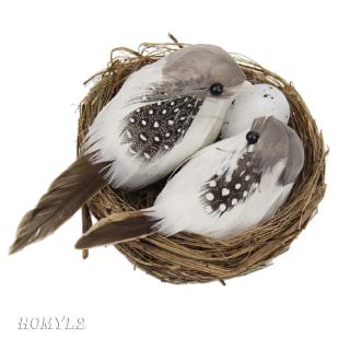 Handmade Small Artificial Feather Birds in Straw Nest with Eggs Garden Decor
