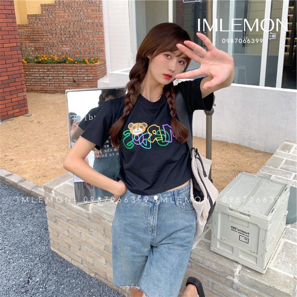 [Mã FAMARAL1 giảm 10K đơn 50K] Áo Thun Nam Nữ MCRDOS BEAR Croptop và Áo Thun Form Rộng Couple Team