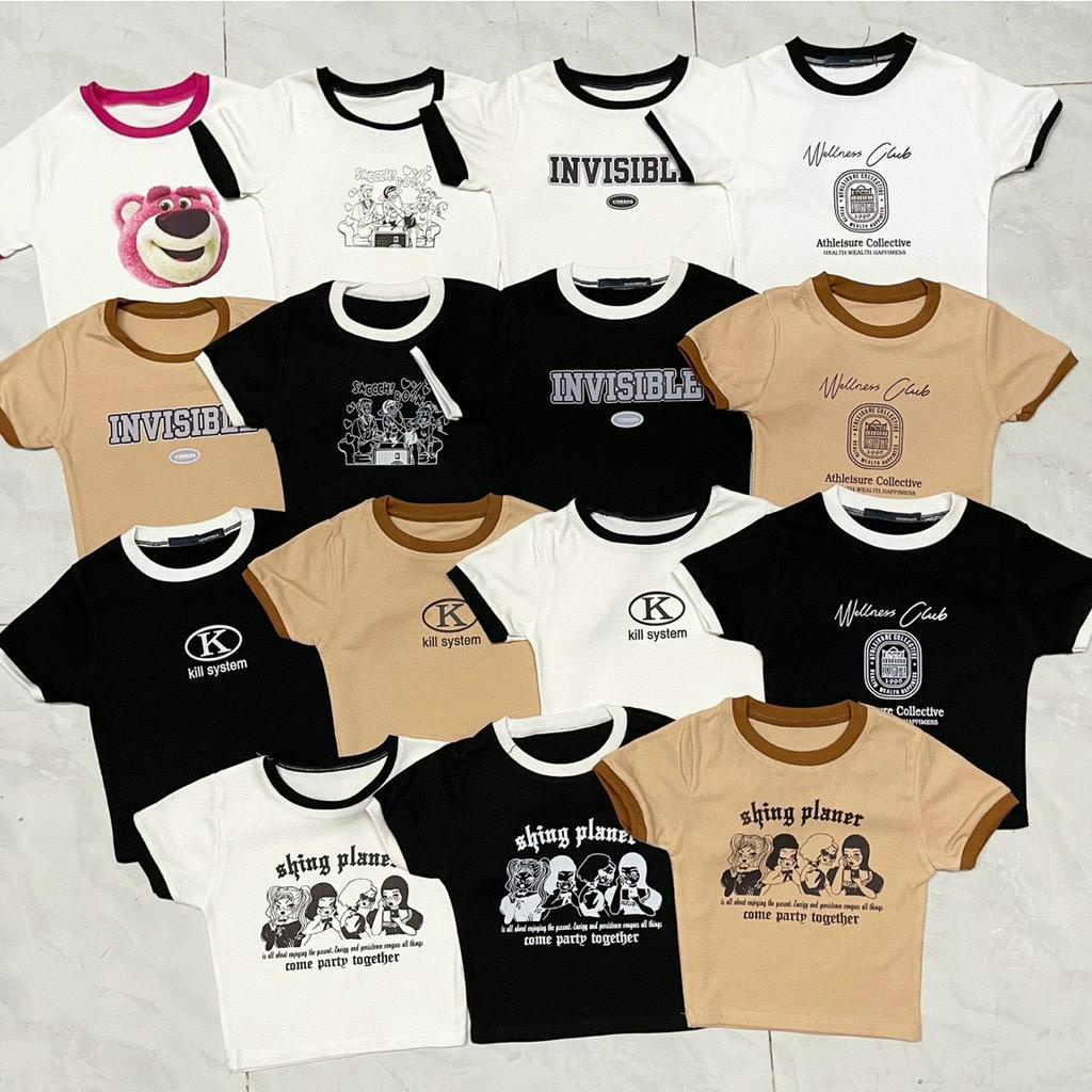 Áo croptop đủ màu hình thù họa tiết hoạt hình xinh xinh