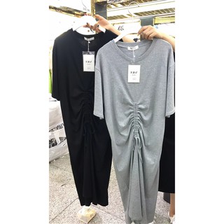 Đầm Thun dáng Suông dài dây ren rút xếp li phong cách 2019