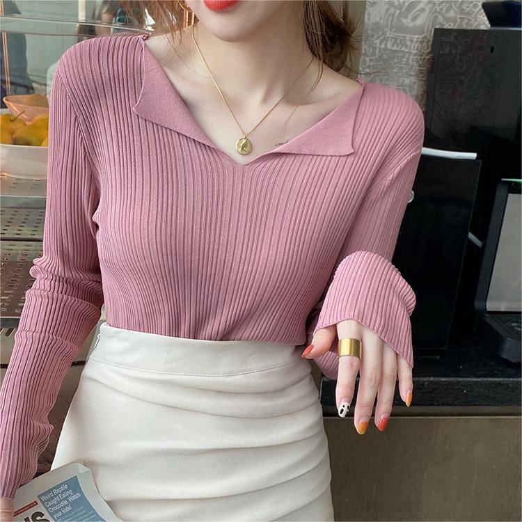 Áo len ZHELIHANGFEI tay dài cổ chữ V kiểu dáng sang trọng