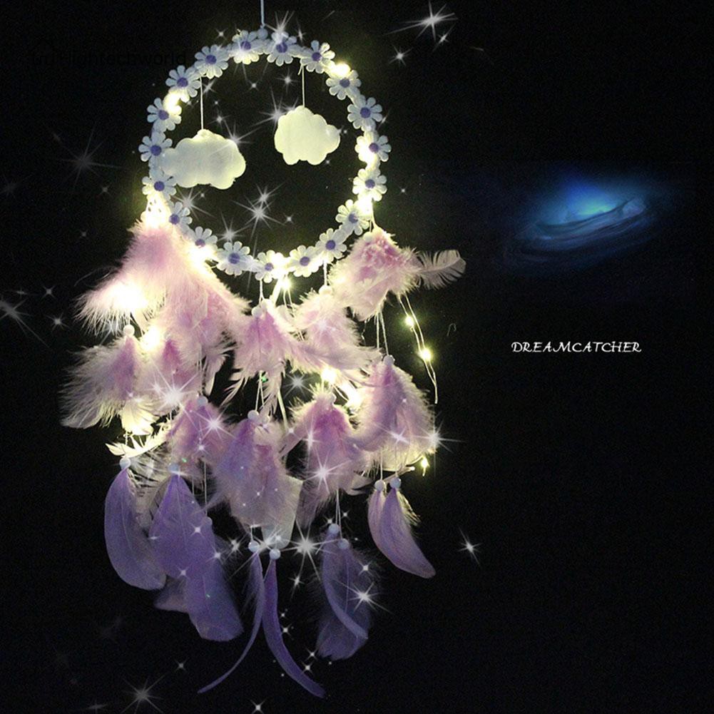 Dreamcatcher đèn LED đám mây hoa lông vũ trang trí phòng ngủ quà tặng sinh nhật